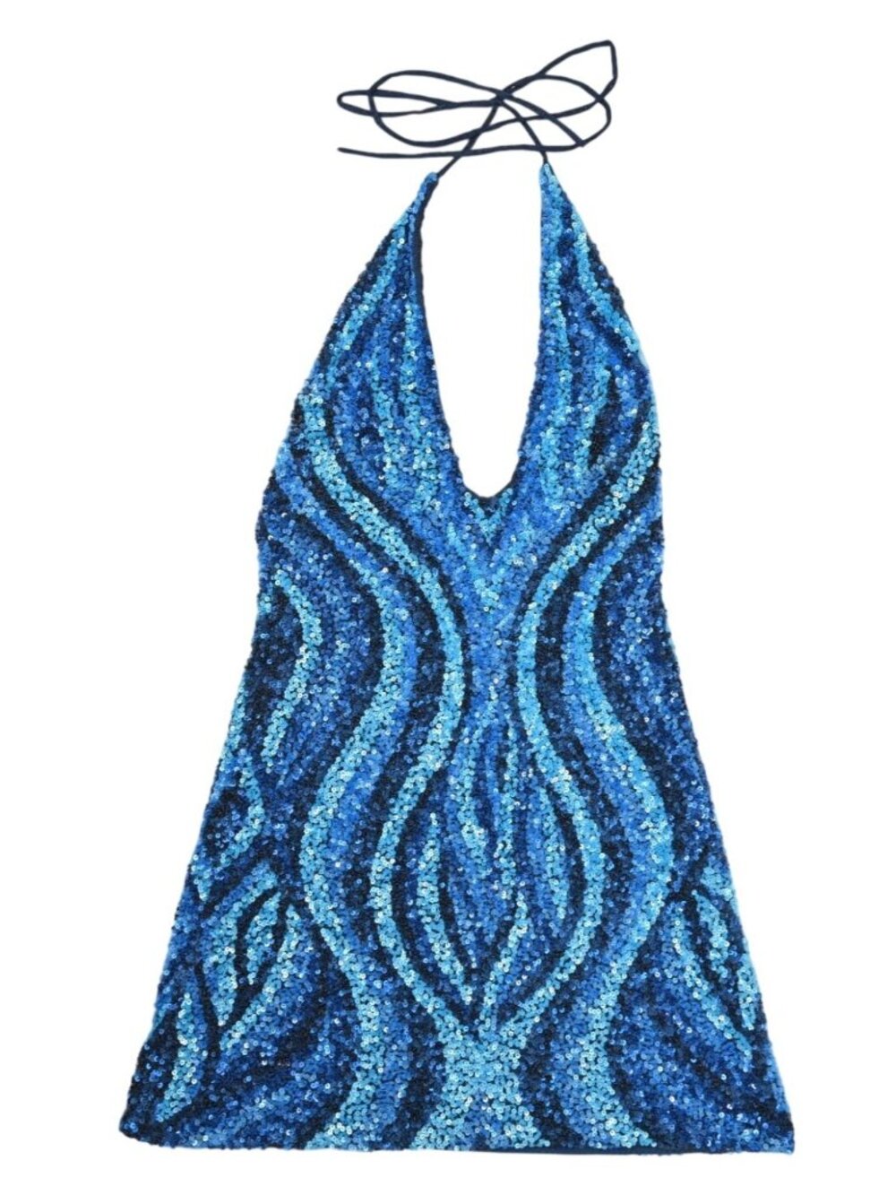 Past Modern Swirl Mini Dress in Blue Sequin